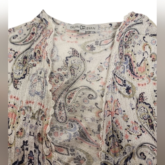 Dylan Ryan Paisley Kimono Cardigan Boho Swimsuit Cover Womens Size 2XL - Picture 4 of 5